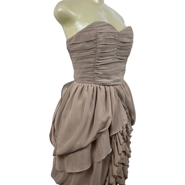 H&M Womens Taupe Strapless Ruffle Dress Size 12 New