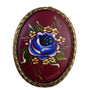Vintage Hand-Painted Womens Burgundy Resin Brooch Gold-Tone Floral Oval Cabochon