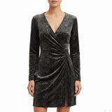 Robbie Bee Womens Black Animal Print Long Sleeve Wrap Dress Size S