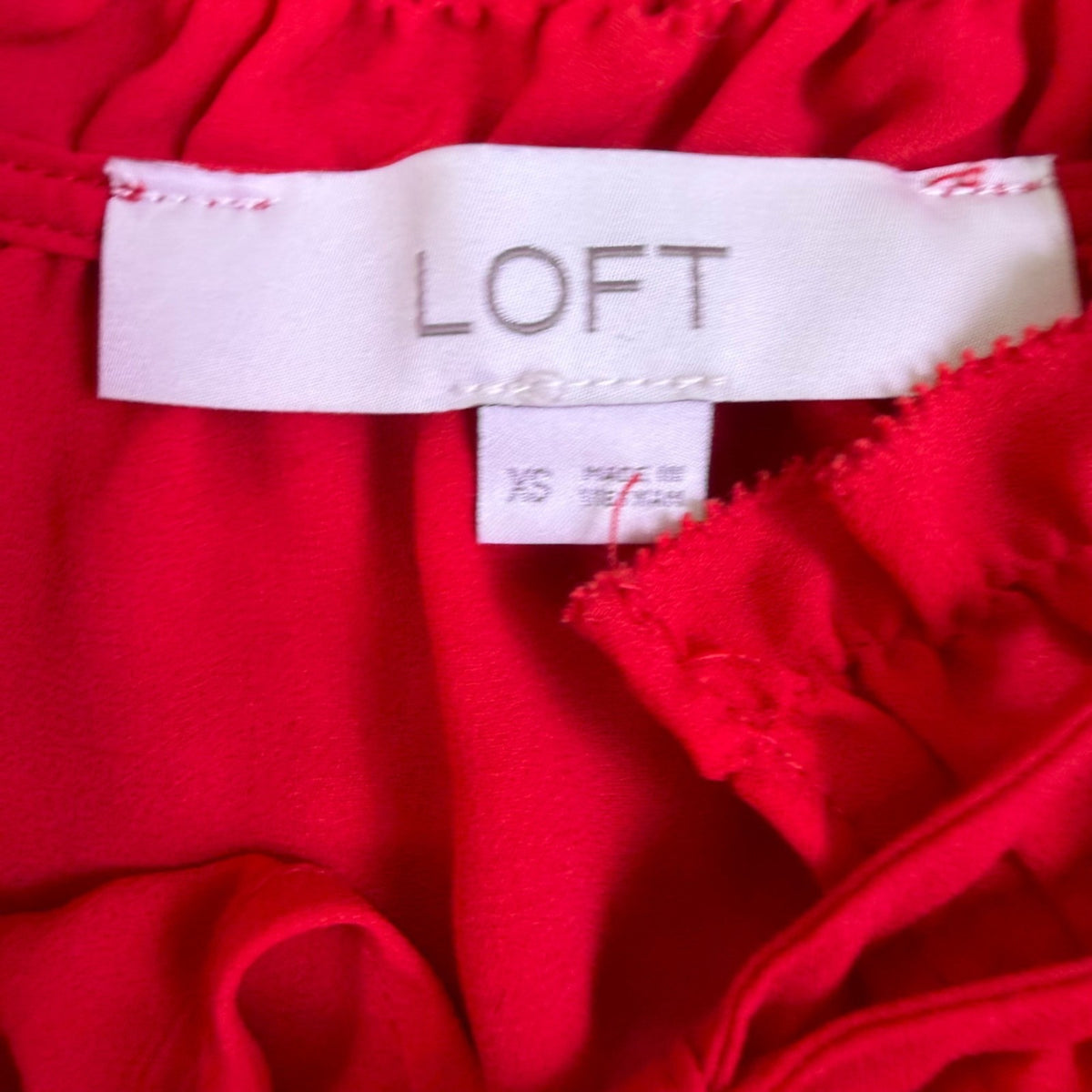 Loft Womens Red Peplum Blouse Long Sleeve Ruffle Neck Feminine Style Sz  XS
