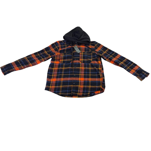 Original Use Mens Orange & Navy Plaid Cotton Hooded Button-Up Shirt Size M