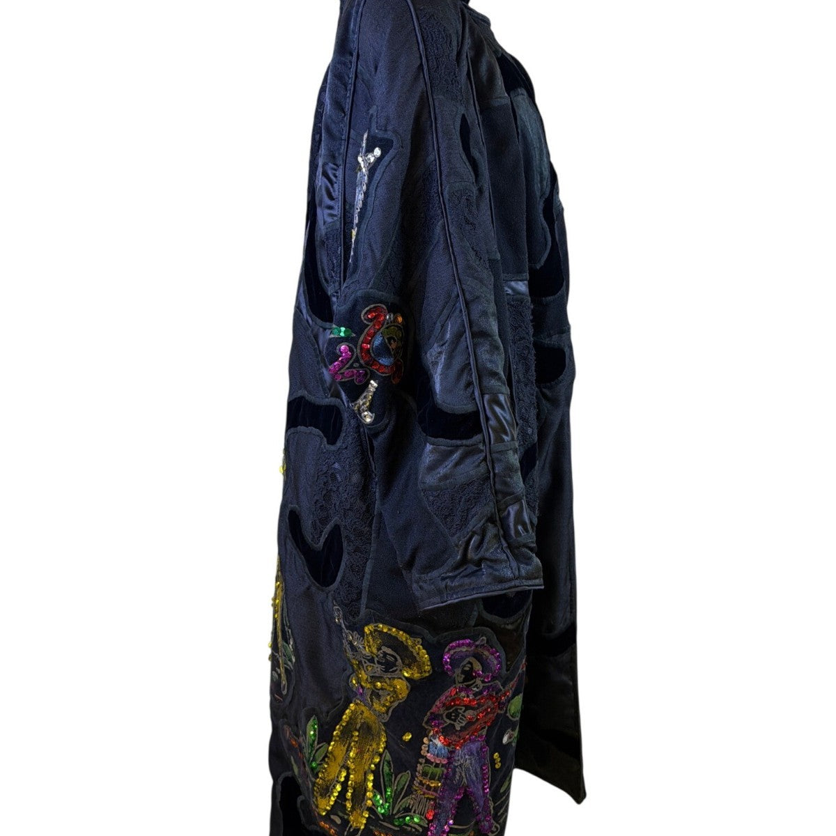 La Coleccion Judith Roberts Black Velvet & Lace Sequined Embroidered Long Coat