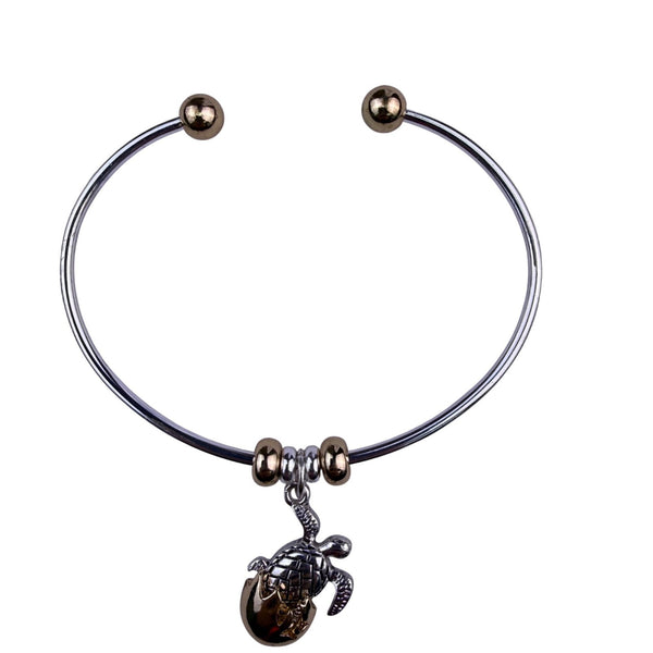 Silver Tone Womens Bangle Bracelet With Sea Turtle Charm ontemporary Design