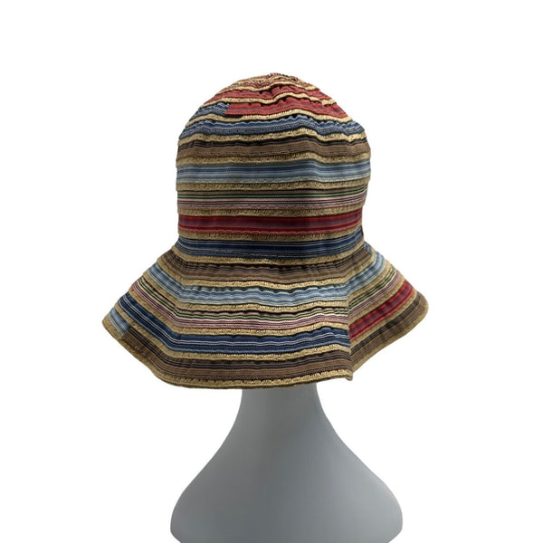 Colorful Striped Womens Sun Hat With Wide Brim - One Size