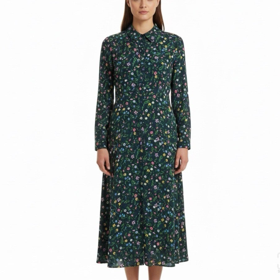 Pepe Jeans Womens Blue Floral Polyester Button-Down Midi Dress Size L