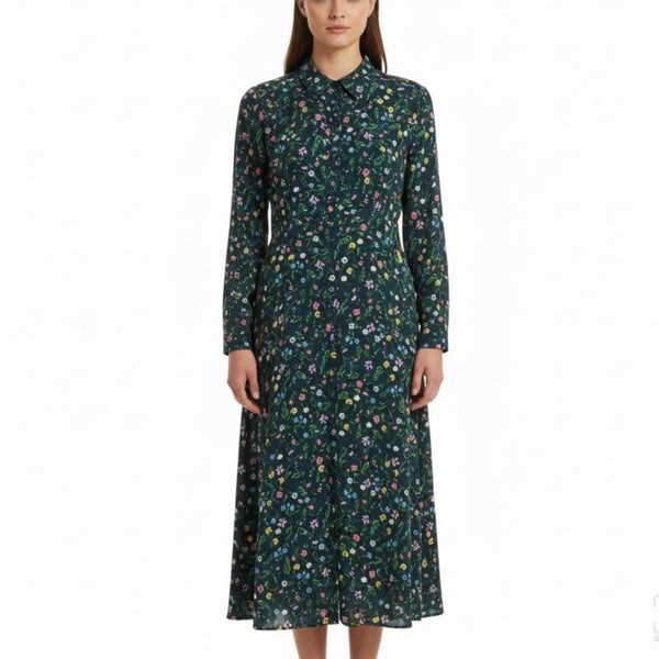Pepe Jeans Womens Blue Floral Polyester Button-Down Midi Dress Size L