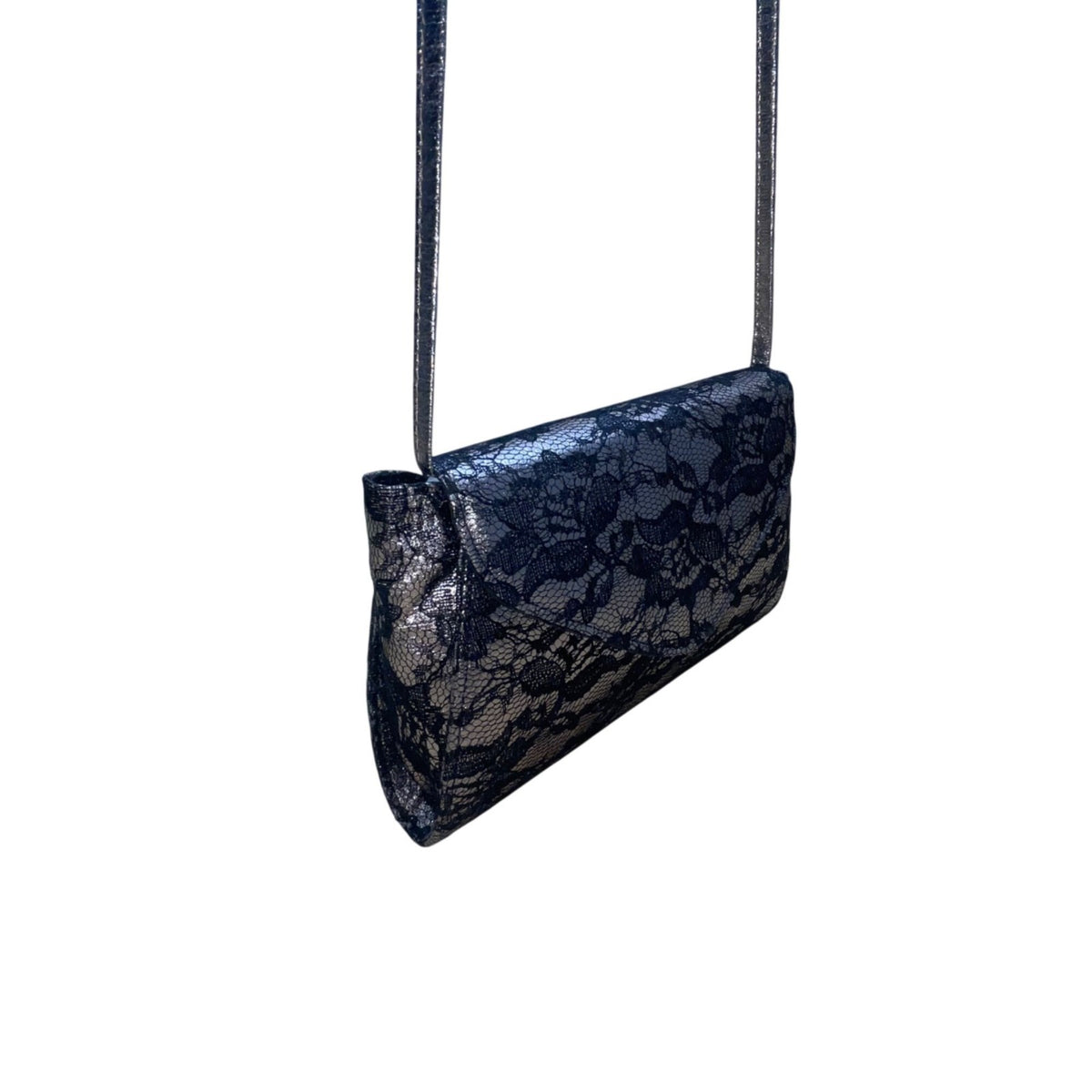 Neiman Marcus Women’s Dark Silver With Silver-Tone Strap  Envelope Clutch