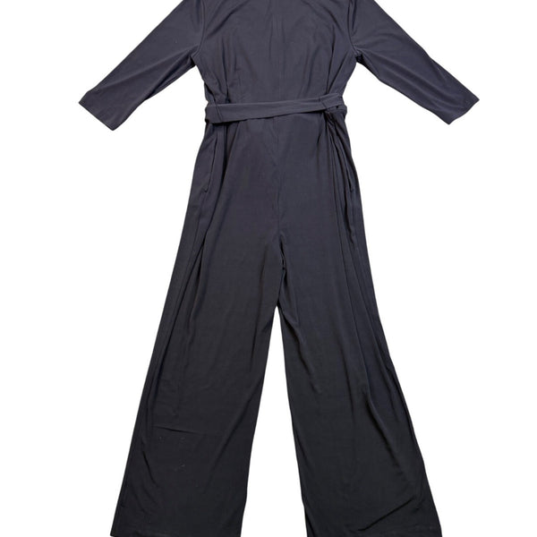 Chicos Womens Black Faux-Wrap Tie-Belt Jumpsuit Size 2 (12/14 )
