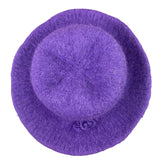 Wool Purple Womens Felted Handmade Hat With Flower Detail Elegant Soft Wide Brim