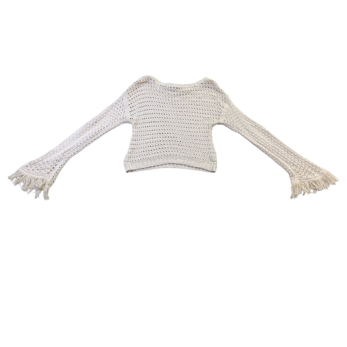 American Rag Womens Ivory Crochet Fringe Bell Sleeve Sweater 100% Cotton Sz M