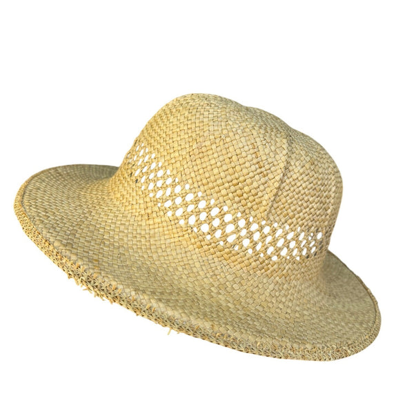 Woven Straw Unisex Natural Sun Hat Breathable Design Ventilated Crown 