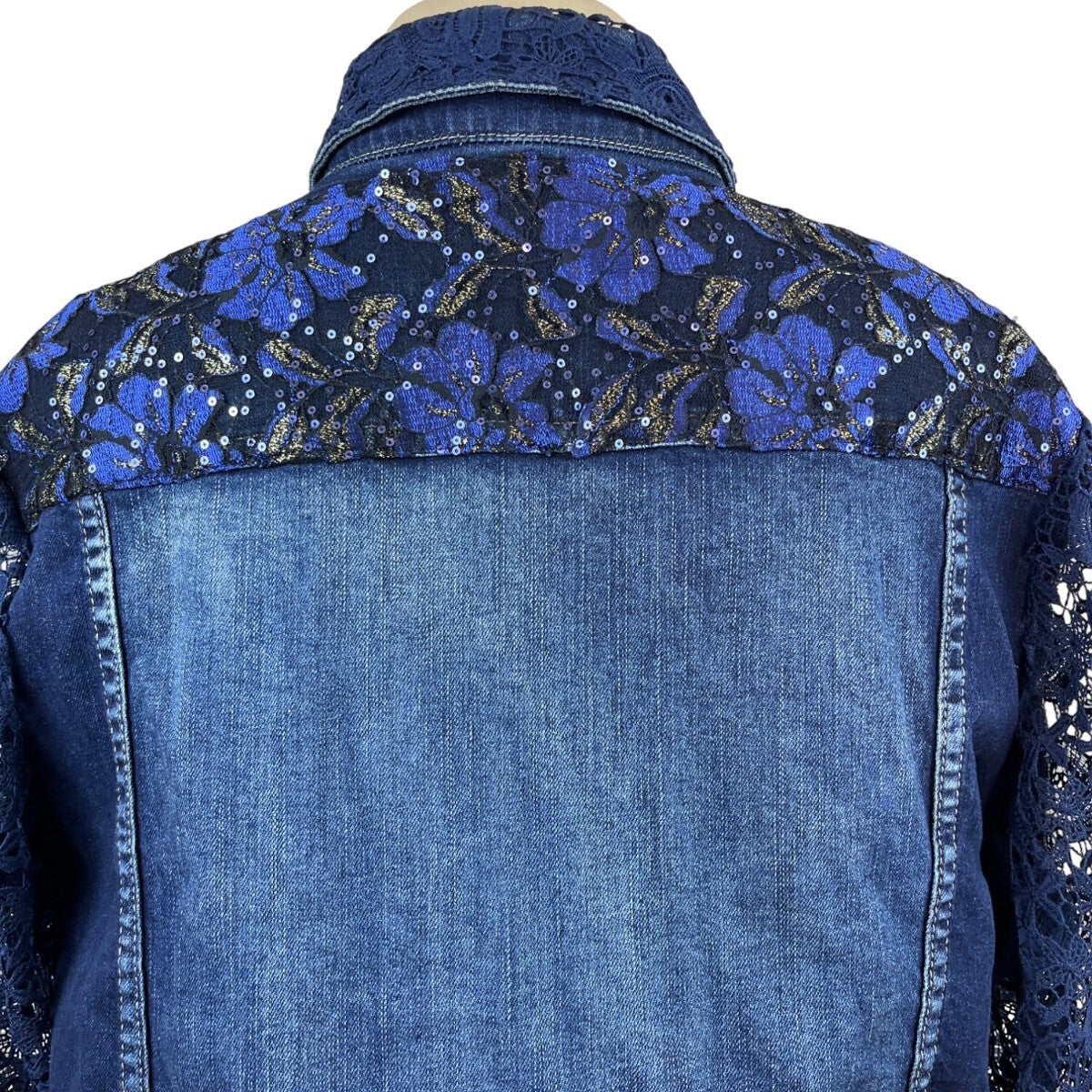 Berek Womens Medium Denim Jacket With Lace Sleeves Size 1X