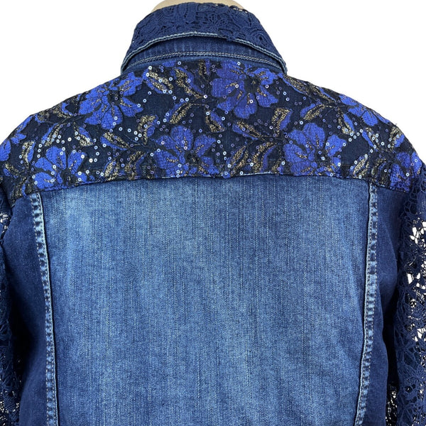Berek Womens Medium Denim Jacket With Lace Sleeves Size 1X