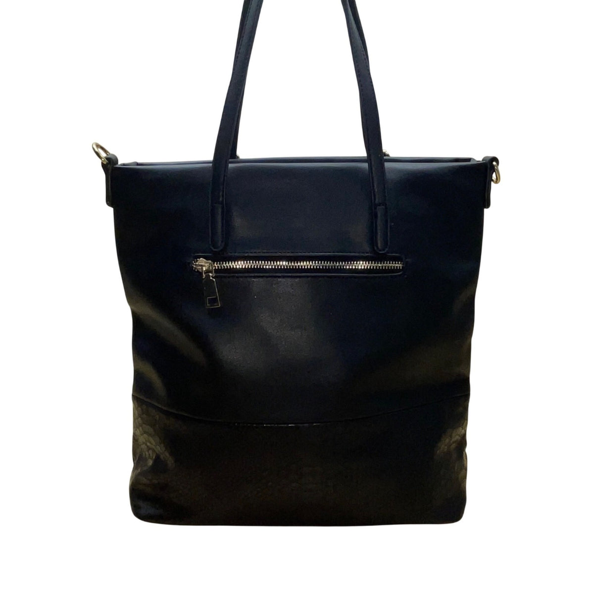 Mia K Farrow Women’s Black Faux Leather Gold Accents Zipper Pockets Tote Bag