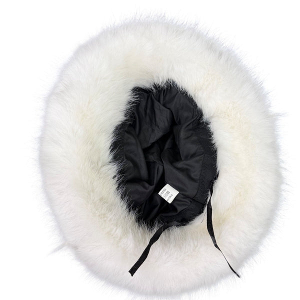 Faux Fur Womens White Bucket Hat Soft Winter Warm Lined Stylish Snow Cap OS