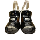 Saks Fifth Avenue Women’s Black Patent Leather Studded Block Heel Sandals Sz11M