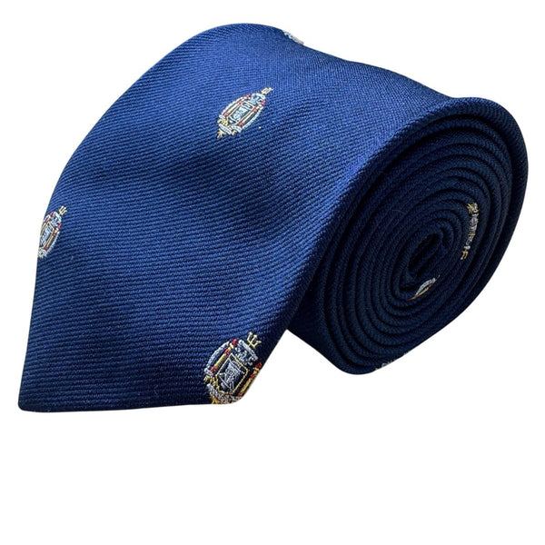 Johnsons Inc Mens Navy Polyester Embroidered Neck Tie Crest Pattern