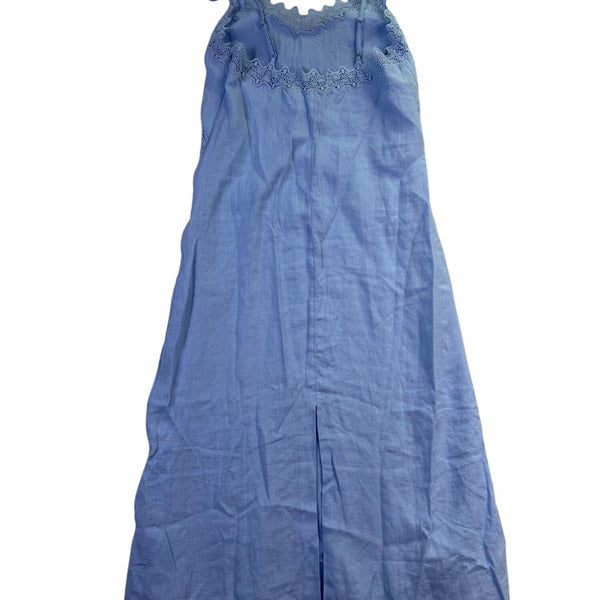 J.Crew Womens Light Blue Linen Dress Adjustable Straps Embroidered Lace Size P0