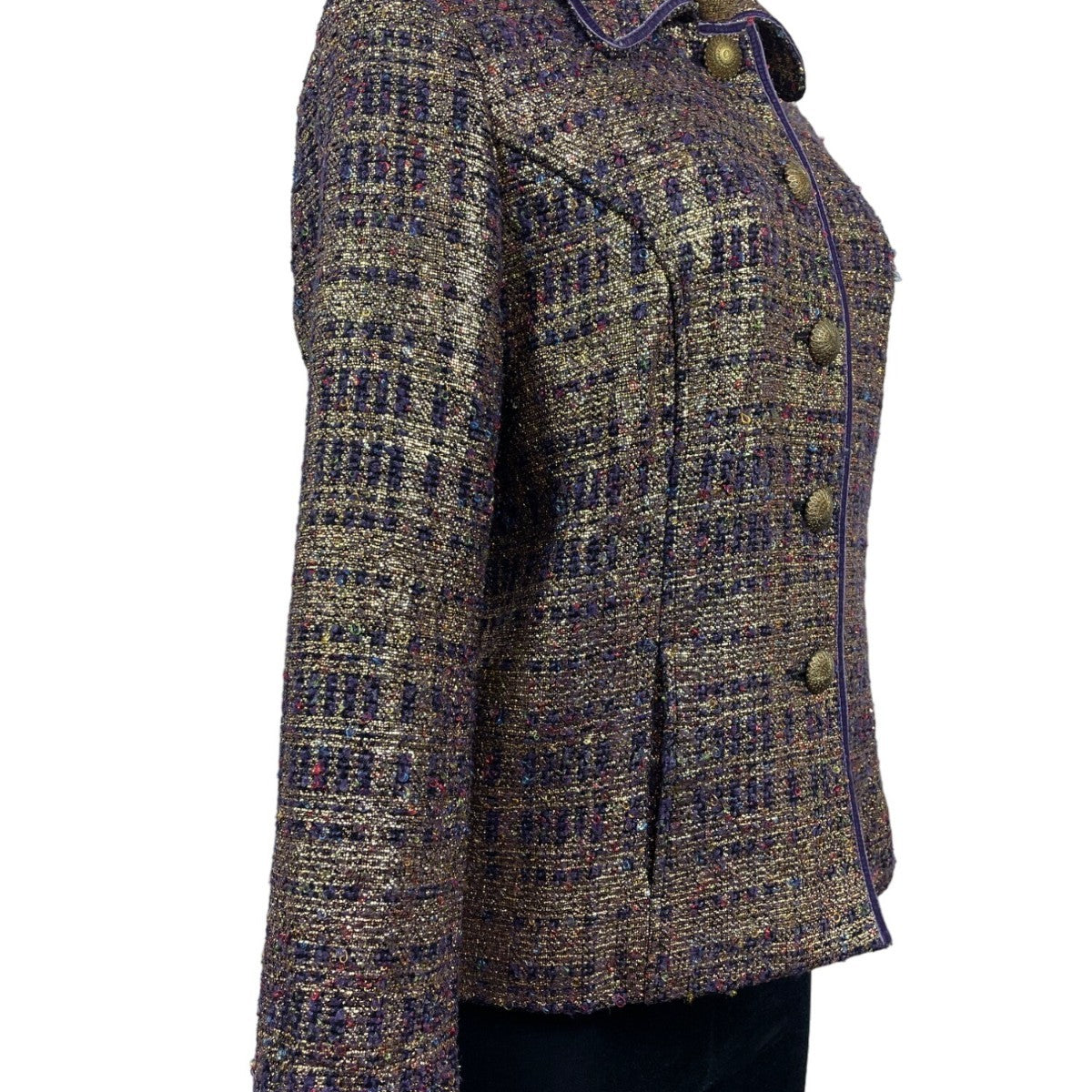 Vintage Draper’s & Damons Women’s Gold and Purple Tweed Blazer Coat Sz M