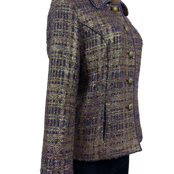 Vintage Draper’s & Damons Women’s Gold and Purple Tweed Blazer Coat Sz M