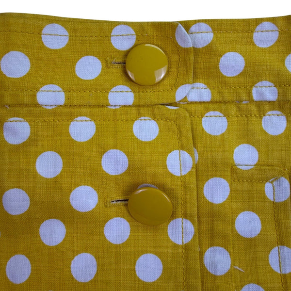 J.Crew Womens Yellow & White Polka Dot 100% Cotton Button Mini Skirt Size 0