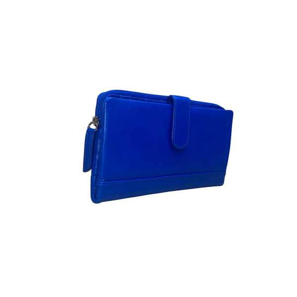 ili New York Women’s Cobalt Blue Genuine Leather Zip Closure RFID Wallet