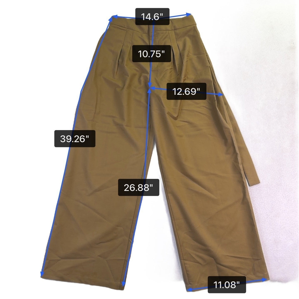 Commense Womens Khaki Wide-Leg Pleated High-Waist Trousers Size M