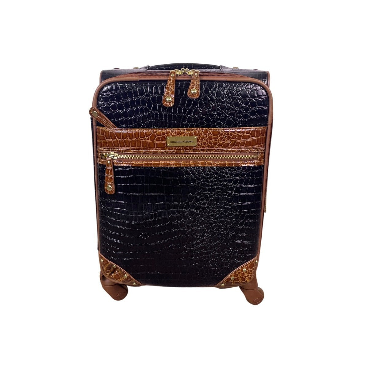 Samantha Brown Women’s Black & Brown Croc-Embossed Rolling Carry-On Luggage