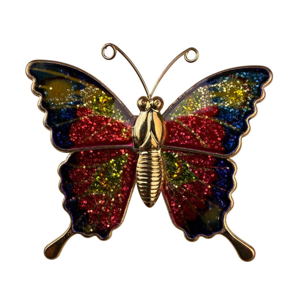 Vintage Gold Tone Multicolor Glitter Enamel Butterfly Brooch Jewelry Accessory