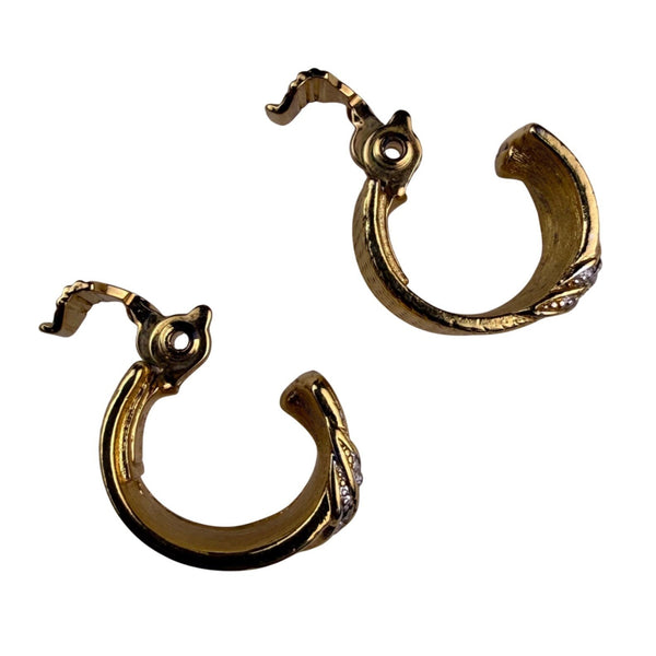 Monet Womens Gold Tone Metal Rhinestone Clip-On Hoop Earrings