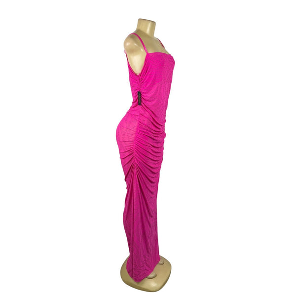 Afrm Women’s Pink Embellished Ruched Maxi Dress Spaghetti Straps Size 1X - New