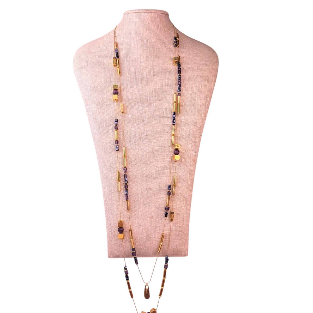 ALM Soho Womens Gold Tone Crystal Beaded Modernist Necklace Two-Strand 