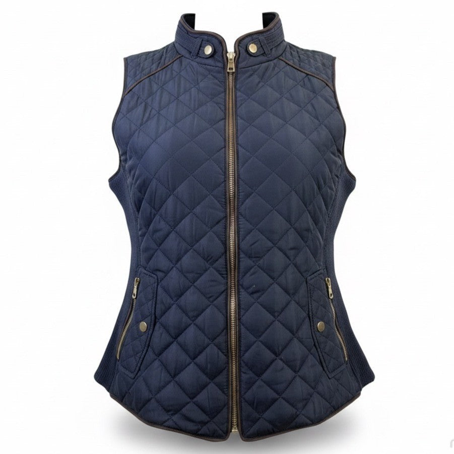 Love Tree Womens Navy Quilted Sleeveless Zip-Up Vest Size S