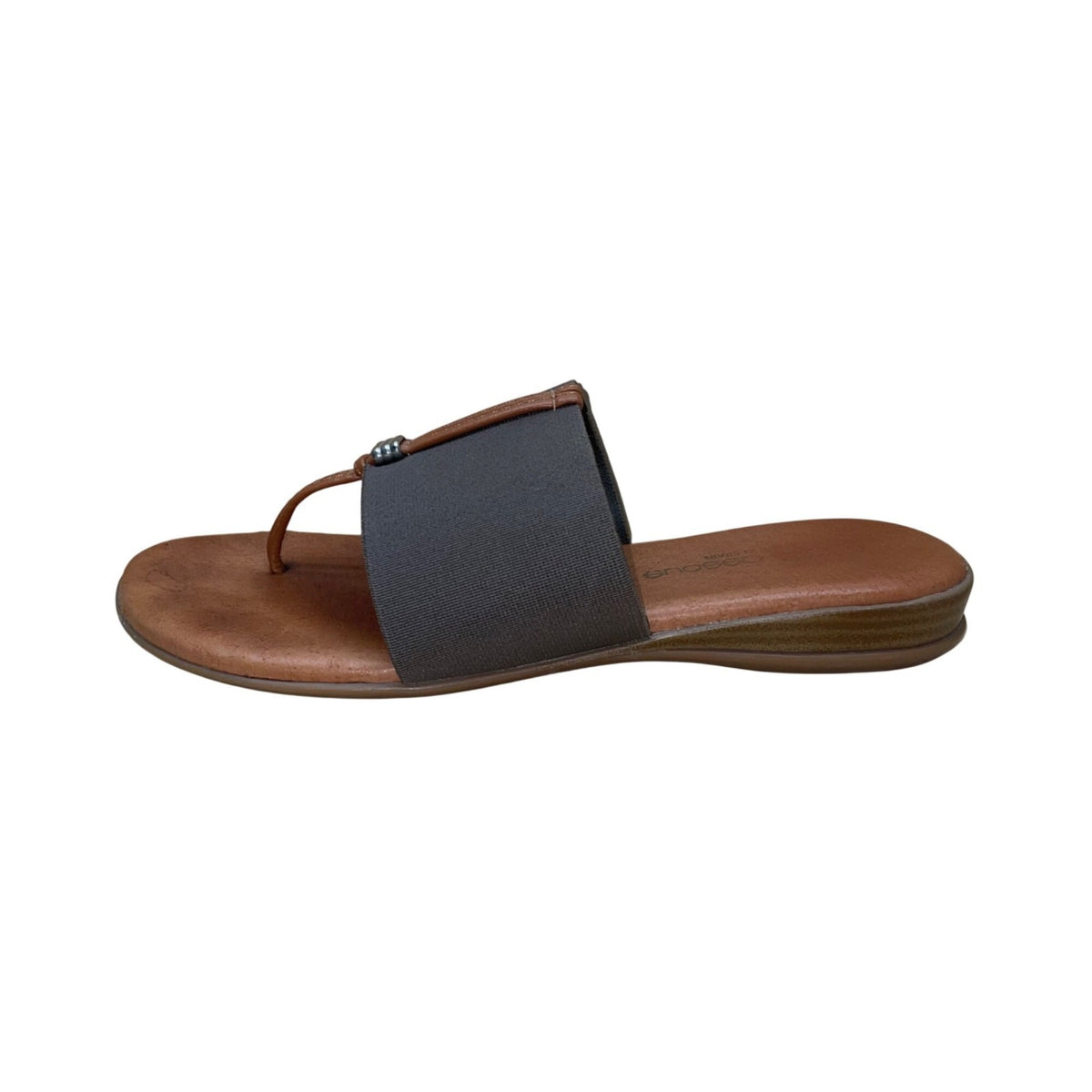 Andre Assous Women’s Brown Leather & Gray Elastic Strap Slip-On Sandals Size 6