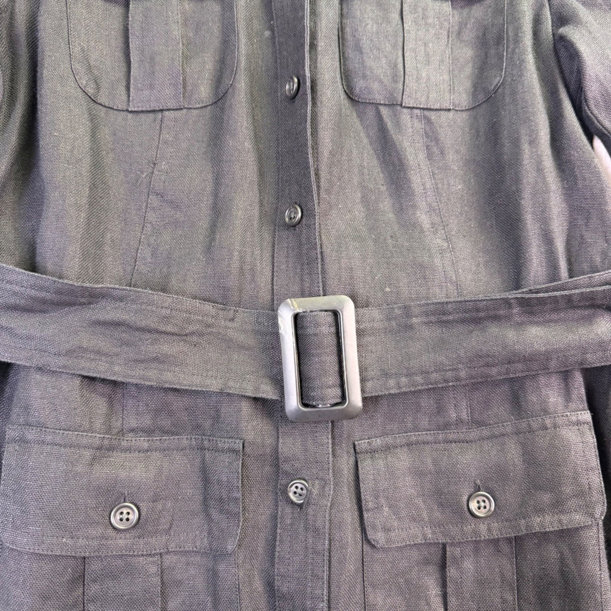 Lauren Ralph Lauren Womens Black Linen Belted Button-Up Pocket Shirt Dress Sz 2P