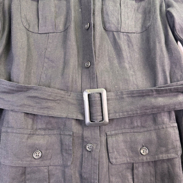 Lauren Ralph Lauren Womens Black Linen Belted Button-Up Pocket Shirt Dress Sz 2P