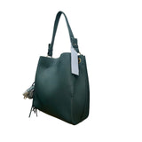 Calin Collection Women’s Green Vegan Leather Tote Bag With Tassel Accent