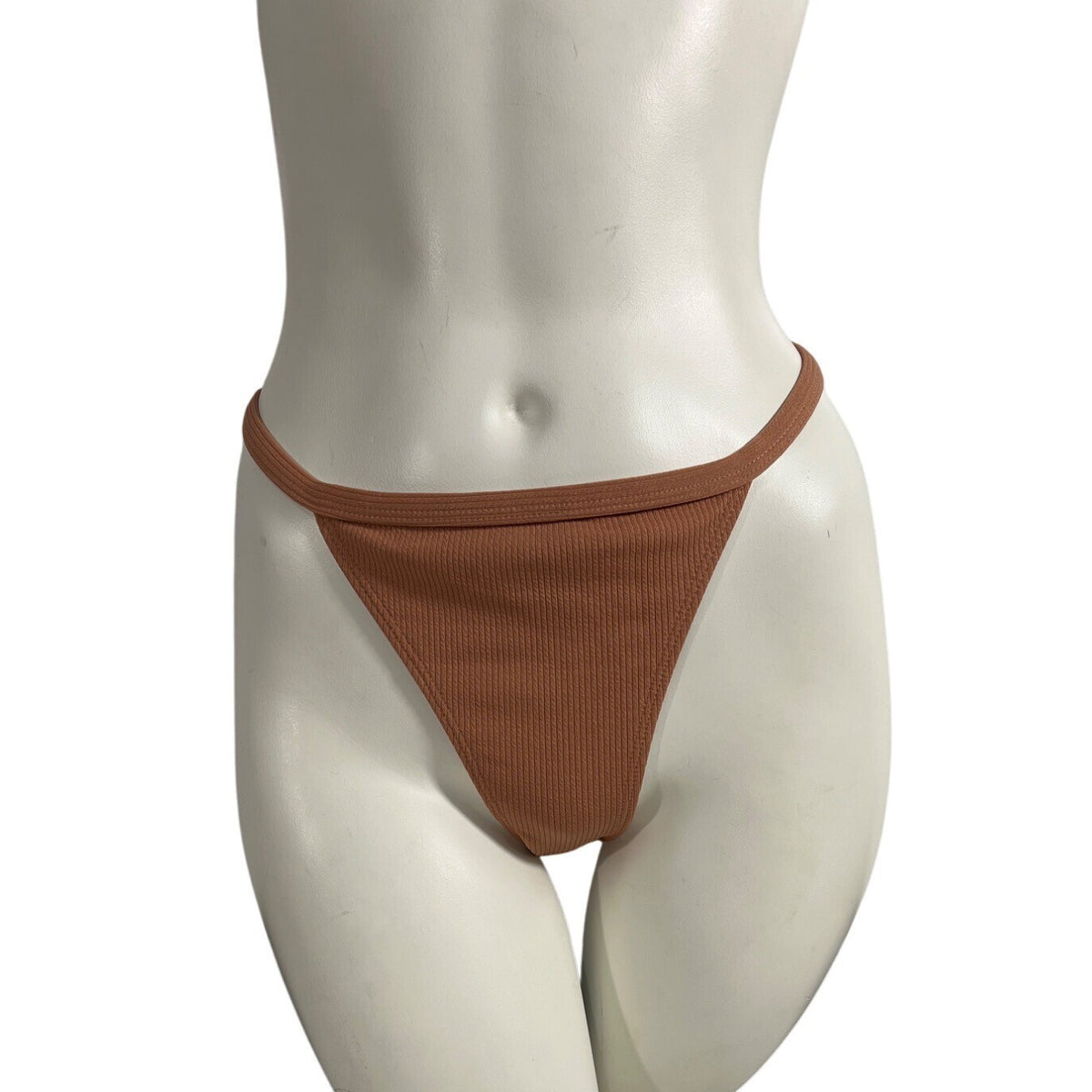 Zaful Womens Brown Ribbed Bikini Bottom Mid-Waist Size 8