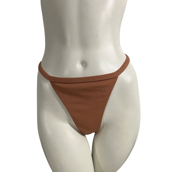 Zaful Womens Brown Ribbed Bikini Bottom Mid-Waist Size 8