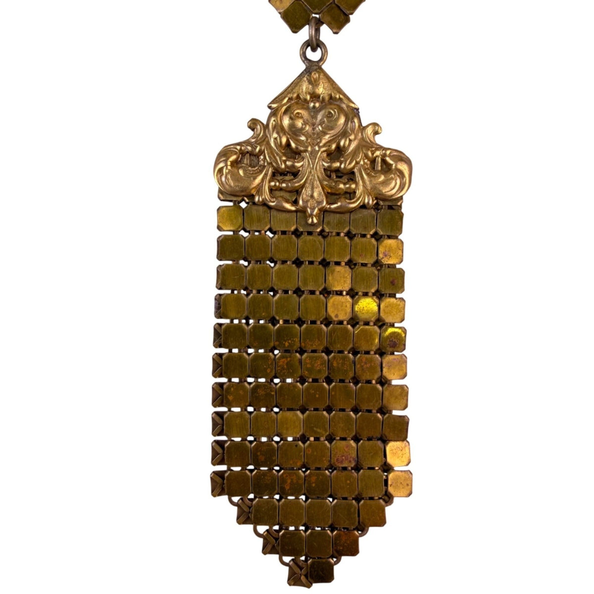 Vintage Trifari Womens Gold Tone Metal Mesh Necklace Ornate Pendan