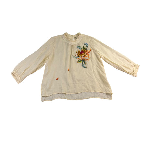 Hoa Đất Women Cotton Floral Embroidered Blouse Ruffle Collar Long Sleeves