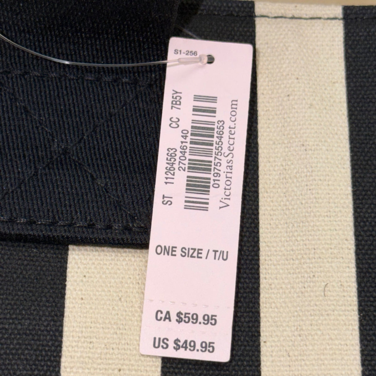 Victorias Secret Women’s Black & Cream Canvas Striped Signature Logo Tote Bag