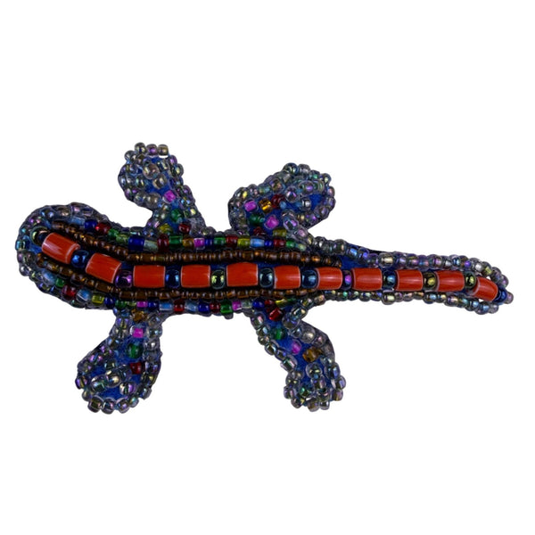 Vintage Handmade Multicolor Beaded Gecko Lizard Brooch Pin Jewelry Glass & Metal