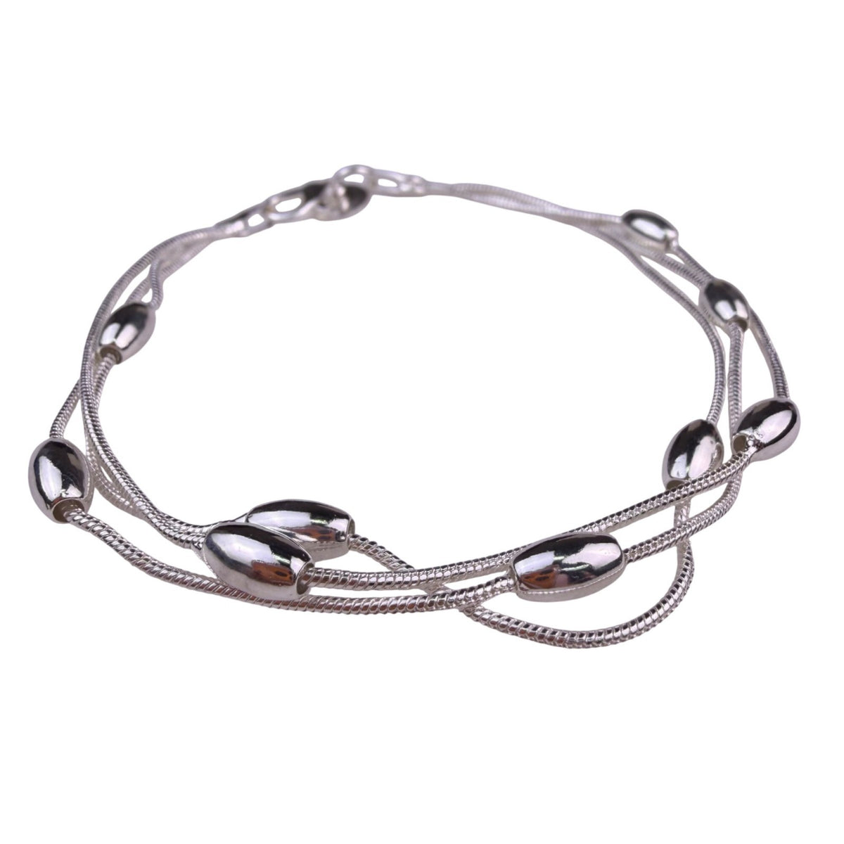 Sterling Silver Tone Womens 3-Strand 925 Bracelet Lobster Clasp Elegant Design