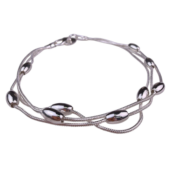 Sterling Silver Tone Womens 3-Strand 925 Bracelet Lobster Clasp Elegant Design