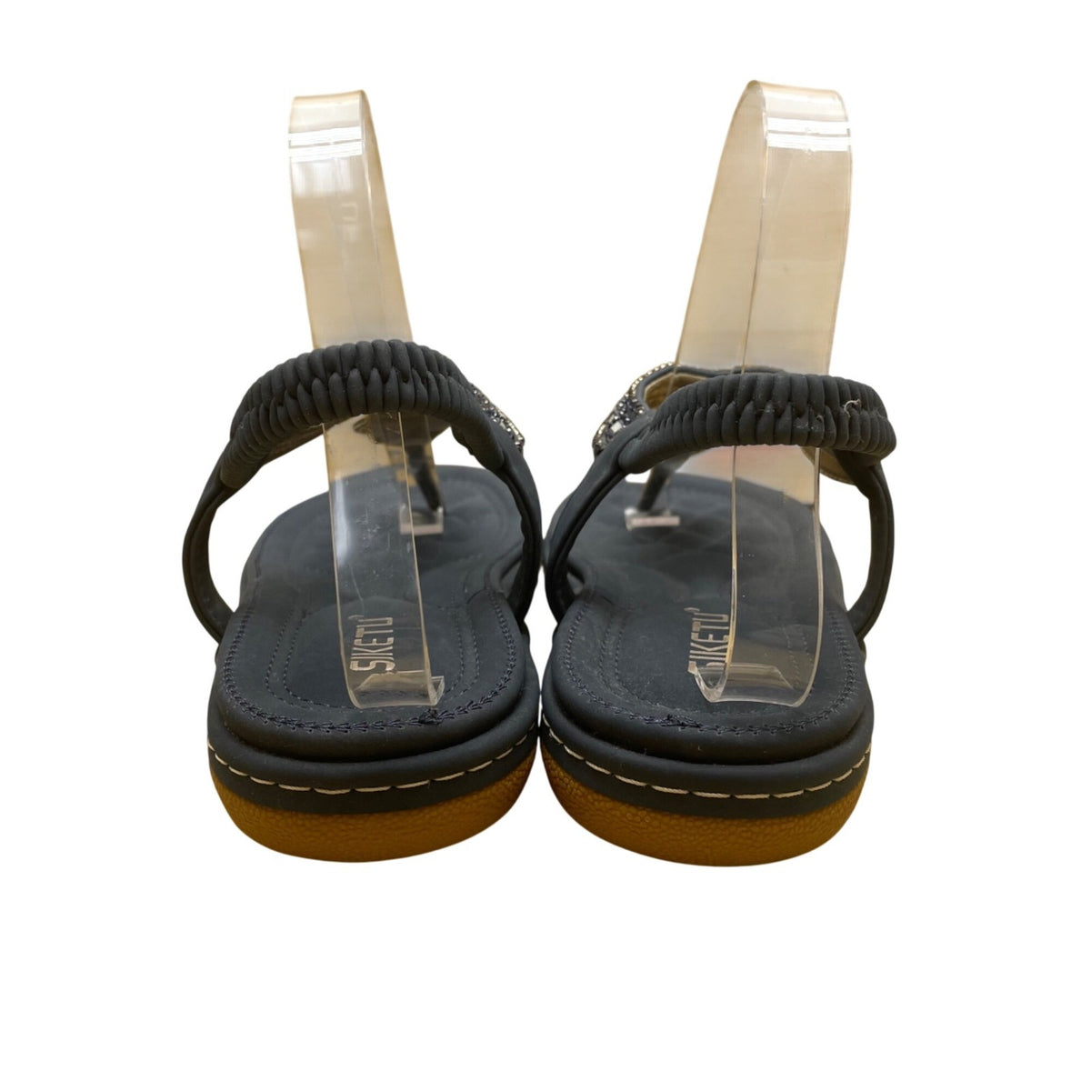 Siketu Women’s Blue Embellished T-Strap Flexible Sole Sandals Size 42