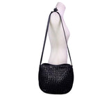 Jay Herbert Women’s Black Leather Woven Vintage Style Knotted Strap Shoulder Bag