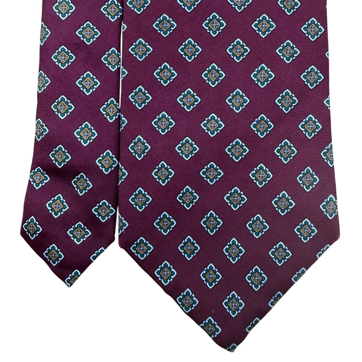 Brooks Brothers Mens Burgundy Silk Geometric Pattern Tie