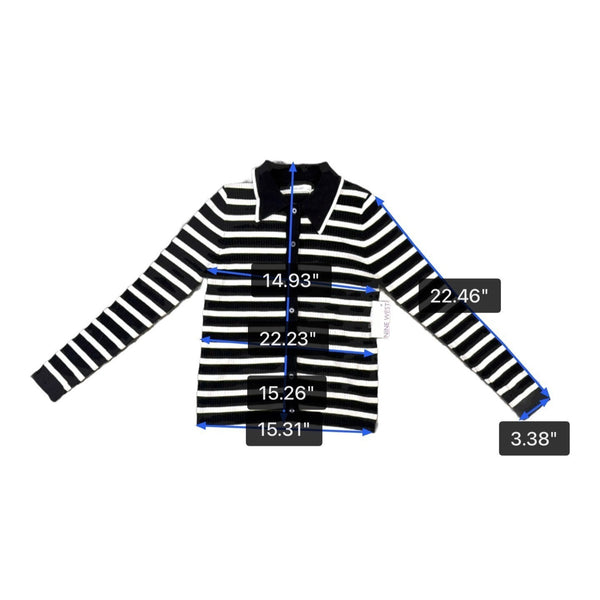 Nine West Womens Black & White Striped Button-Up Cardigan Sweater Size S