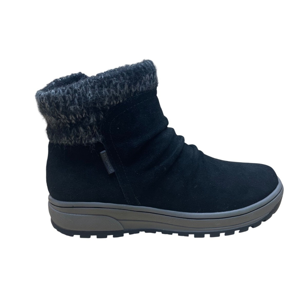 Baretraps Women’s Black Suede Knit Cuff  Waterproof Danna Ankle Boots Size 8.5M